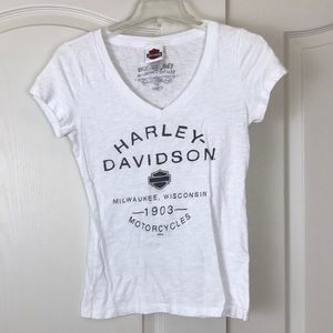 White Harley Davidson v neck tee
